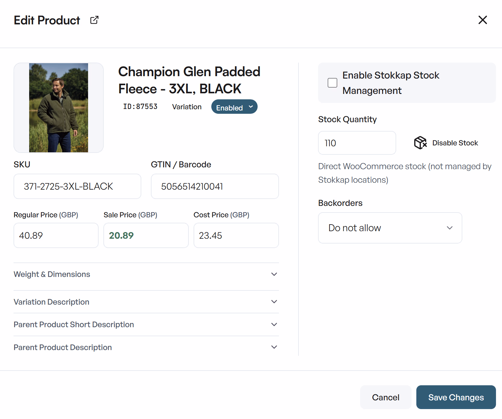 Manage product stock and variations in the app — In the Stokkap app